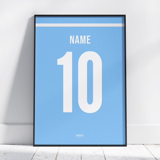 Personalised Football Shirt Poster - Light Blue & White | Football | Poster