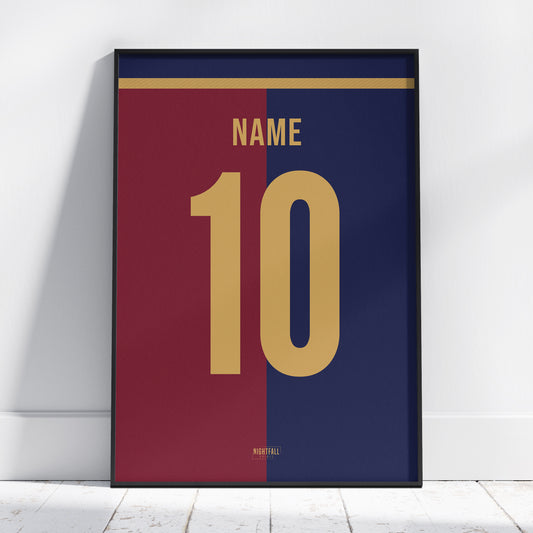 Personalised Football Shirt Poster - Red, Blue & Gold Halves | Football | Poster