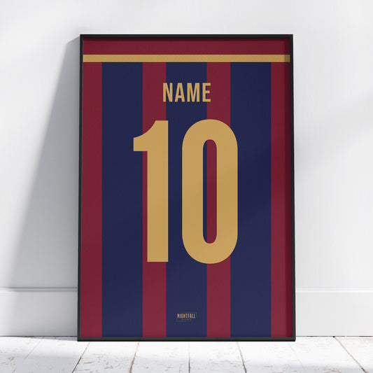 Personalised Football Shirt Poster - Red, Blue & Gold Striped | Football | Poster