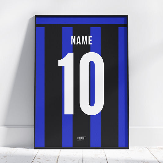 Personalised Football Shirt Poster - Blue & Black Striped | Football | Poster